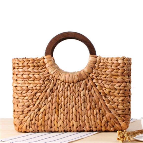 Wooden Ring Straw Bag