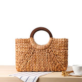 Wooden Ring Straw Bag