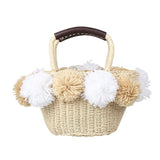 Black White Ball Decoration Straw Bag