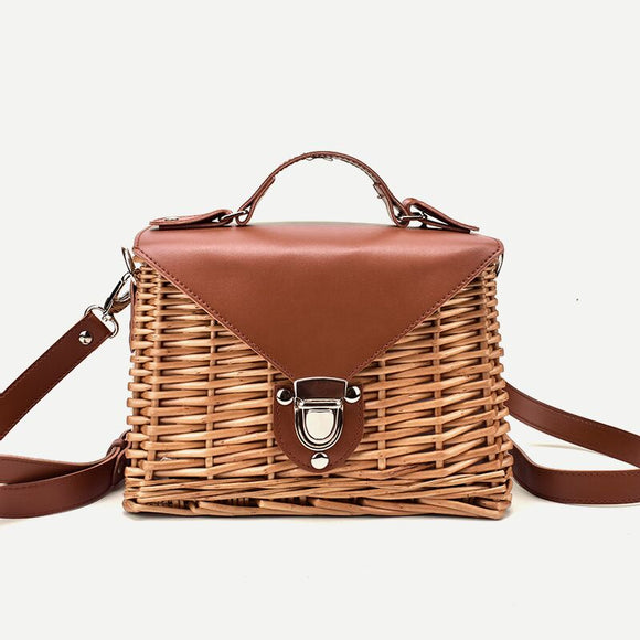 Square Leather Straw Bag