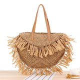 Semi-Circular Tassel Straw Bag