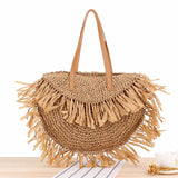 Semi-Circular Tassel Straw Bag