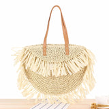 Semi-Circular Tassel Straw Bag